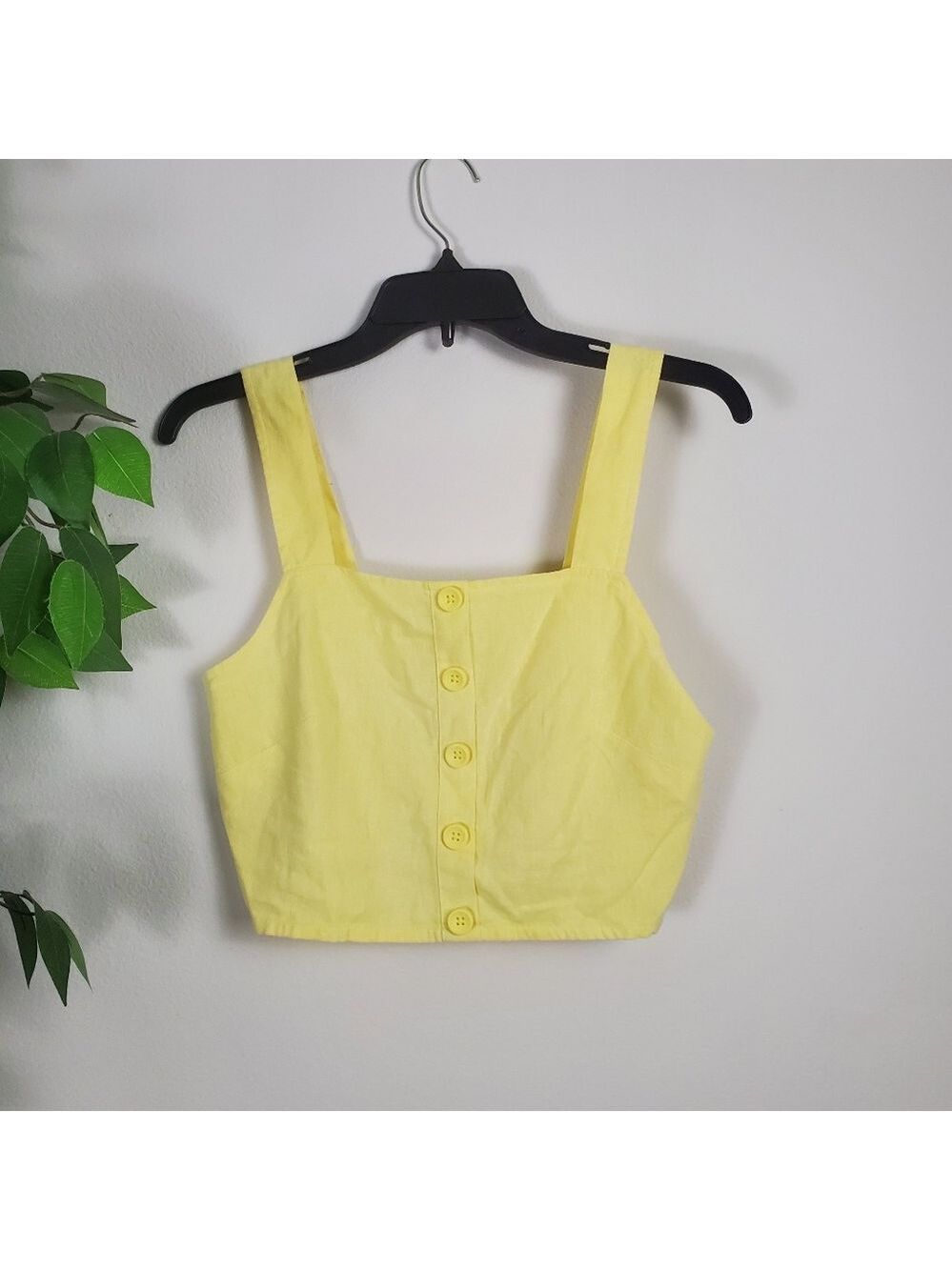 BP Yellow Cotton Sleeveless Button Front Tank Crop Top Size Small NWT
